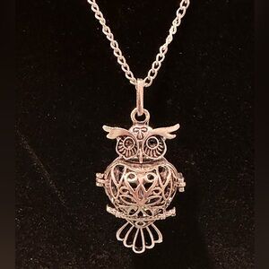 Owl locket pendant and chain